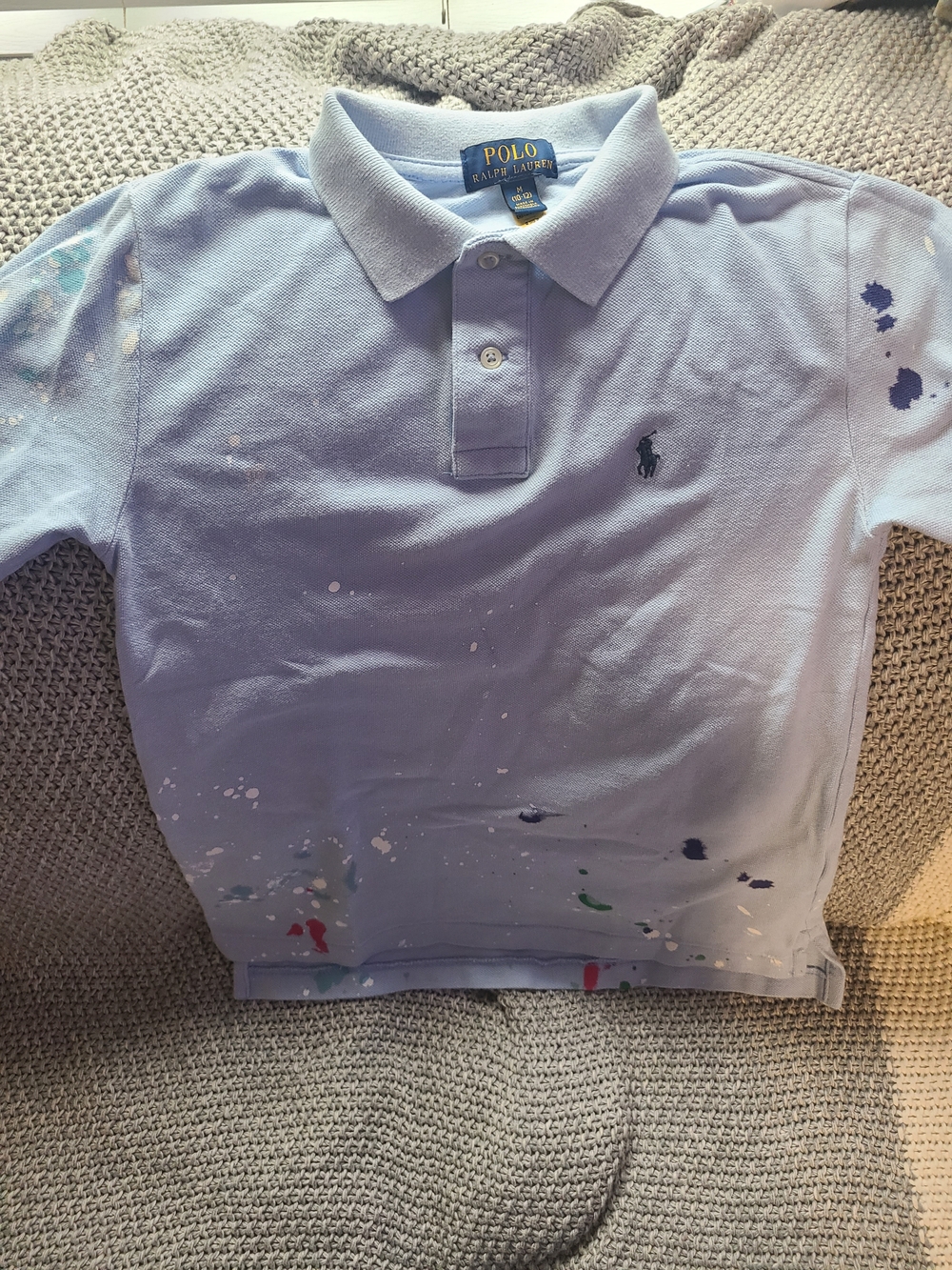 Polo by Ralph Lauren Kids Light Blue Polo Shirt with Paint Splatter